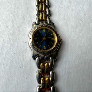 Ladies Citizen Wristwatch Quartz Blue Face Two Toned Gold Tone Weave Bracelet